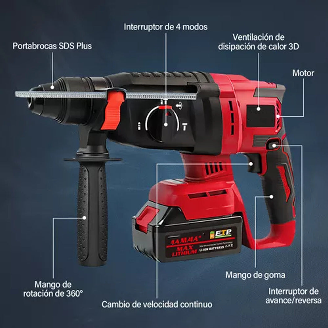 Rotomartillo 26mm Inalámbrico 21v 2 Baterias Maleta Cargador