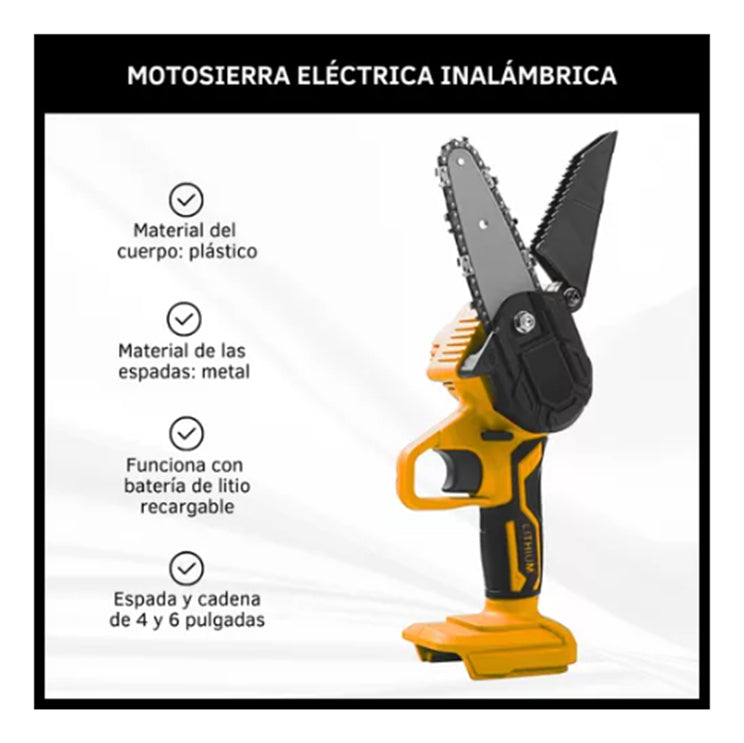 Motosierra Inalambrica Mini , Espadas Intercambiables , Bateria Recargable De 21v Cargador De Baterias Con Accesorios Oryx El-580 , 2 Espadas Intercambiable , 2 Cadenas , Protector De Espada Y Llave