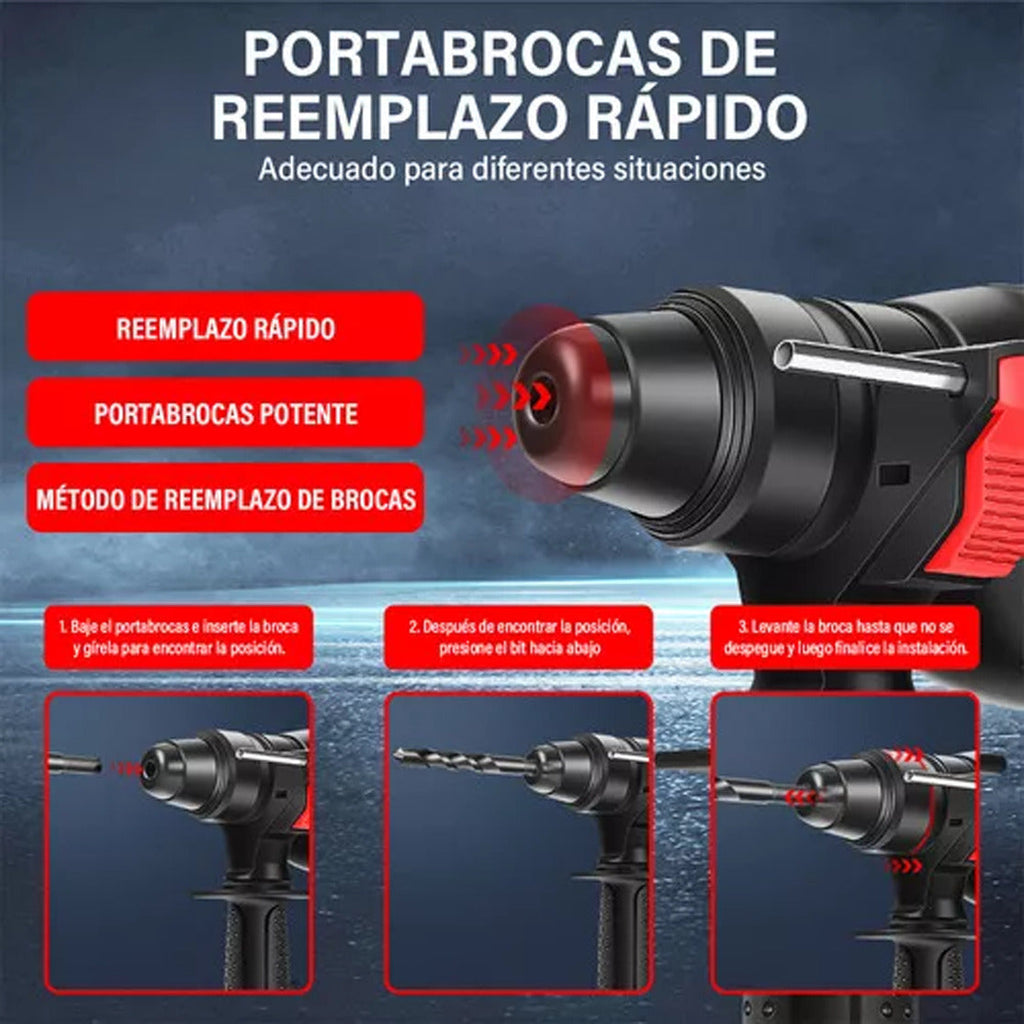 Rotomartillo 26mm Inalámbrico 21v 2 Baterias Maleta Cargador