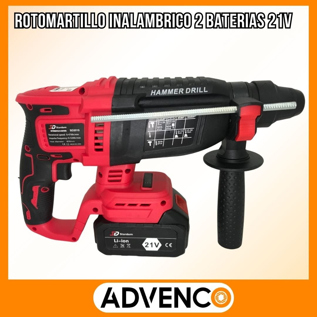 Rotomartillo Inalambrico 900w 2 Baterias 21v Color Rojo y Negro Frecuencia 50 60hz Stardom SD2010